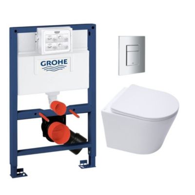 Pack WC Bâti-support Rapid SL + WC Swiss Aqua Technologies Infinitio sans bride + Plaque Chrome (RapidSL082-Infinitio-1)