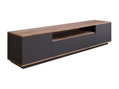 Meuble TV avec 3 portes et 1 niche - Anthracite et naturel - LOTULA