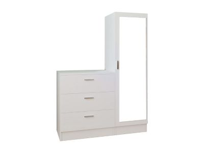 Vente-unique Commode 3 tiroirs avec armoire et miroir - Blanc - VITORIO - vue 2