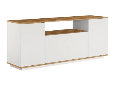Buffet avec 4 portes et 1 étagère - Blanc et naturel - LOTULA
