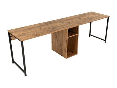 Bureau double avec rangements - Coloris : Naturel et noir - DERVILO