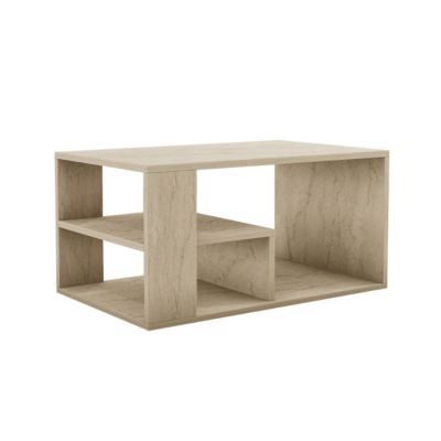 Table basse avec étagères décor travertin L80 cm - EROS