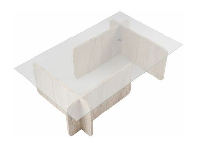 Vente-unique Table basse - FLAVIO - Travertine - Rectangulaire - Verre trempé et panneaux de particules - Style élégant - 105x65x30 cm - vue 2