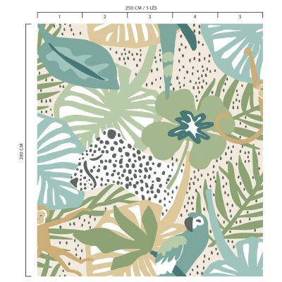 Papier peint panoramique intissé Lalala Lutece mat et satiné feuilles, jungle multicolore l.1400 x l