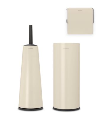Lot de 3 accessoires WC avec dérouleur + rangement + brosse WC et pot, beige, Brabantia Renew