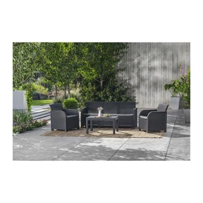 Allibert By Keter Salon de jardin SanRemo 5 places et table basse - imitation rotin tresse Gris - vue 2