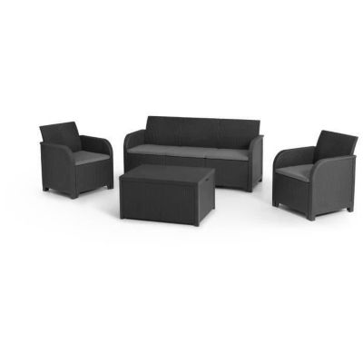 Allibert By Keter Salon de jardin - en résine imitation rotin tressé - 5 personnes - SanRemo - G Gris - vue 2
