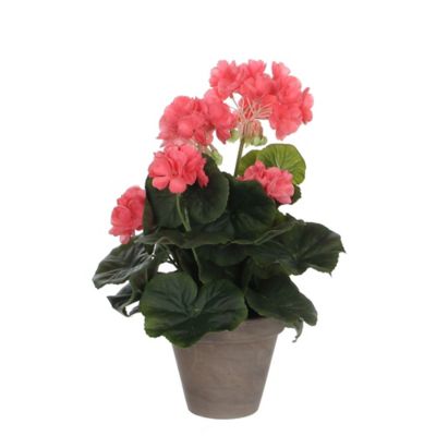 Geranium saumon artificiel ø20 x h.34 cm en pot Stan gris ø11,5 cm