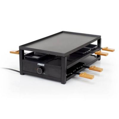 Appareil à raclette 8 personnes 1300 W, surface 44 x 25 cm, revêtement antiadhésif, noir mat.