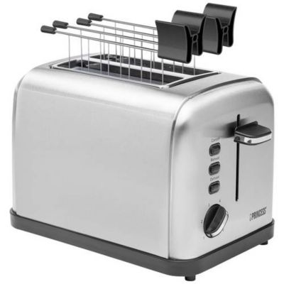 Grille-pain inox compact 2 tranches avec grille spéciale viennoiseries, 6 niveaux de brunissage, 850 W.