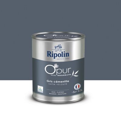 Peinture intérieure multisupport Ripolin O'pur gris cementite satin velouté 500ml