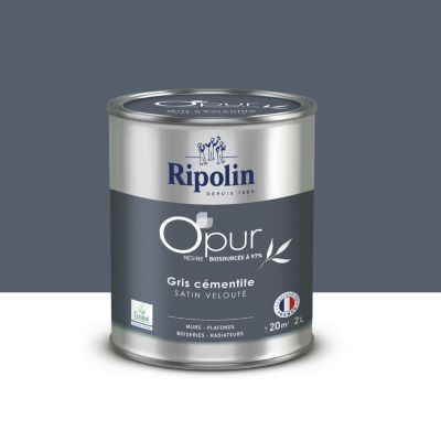 Peinture intérieure multisupport Ripolin O'pur gris cementite satin velouté 2L