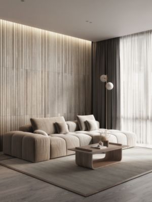 Plaquette de parement polystyrène intérieur effet tasseau décoratif lamelle bois