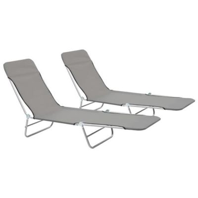 Lot de 2 chaises longues pliables - Gris - 56 x 182 x 24.5 cm