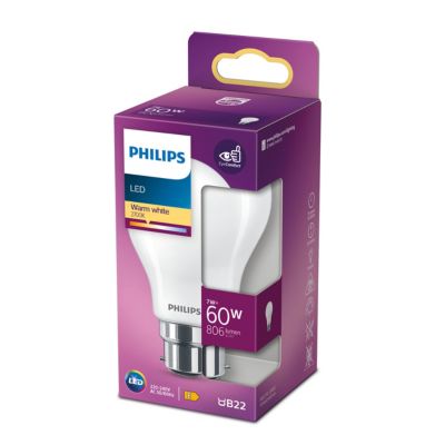 Ampoule LED B22 A60 dépoli 806lm 7W = 60W IP20 blanc chaud Philips