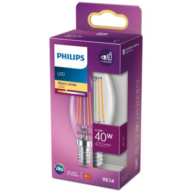 Ampoule LED E14 (SES) famme transparent 470lm 4.3W = 40W IP20 blanc chaud Philips