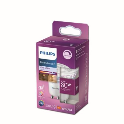 Spot LED dimmable GU10 680lm IP20 froid Philips