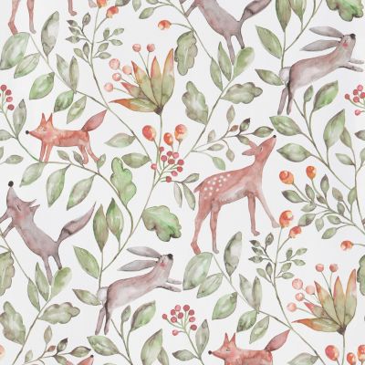 Papier peint intissé Lalala Lutece mat et satiné enfant, animaux gris, vert l.1005 x l.53 cm