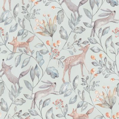 Papier peint intissé Lalala Lutece mat et satiné enfant, animaux gris, bleu, ocre l.1005 x l.53 cm