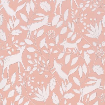 Papier peint intissé Lalala Lutece mat et satiné enfant, animaux vieux rose, nude, blanc l.1005 x l.