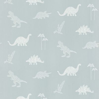 Papier peint intissé Lalala Lutece mat et satiné dinosaures, enfant bleu, vert de gris, blanc l.1005