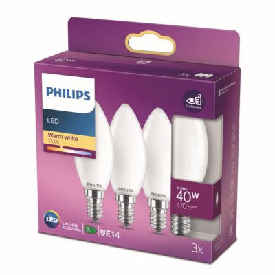 3 ampoules LED Philips flamme E14 40W blanc chaud Philips