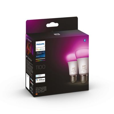 2 spots connectée Philips Hue A60 IP20 E27 1100lm 11W blanc variable