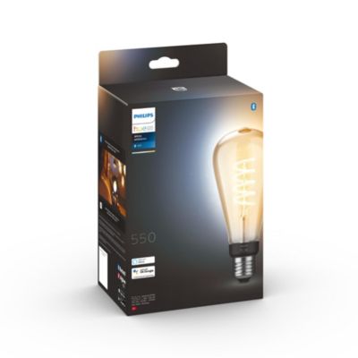 Ampoule LED E27 ST64 filament ambré connectée blanc chaud 550 lm dimmable 7W Philips Hue