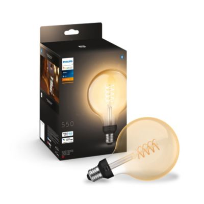 Ampoule LED connectée Philips Hue ronde IP20 E27 550lm chaud