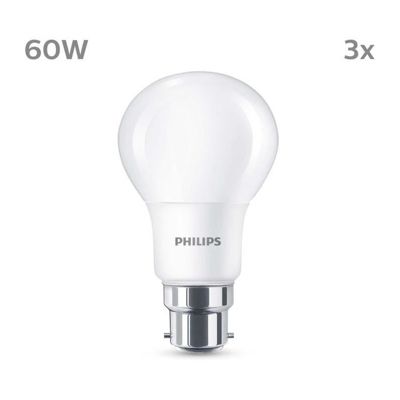 Ampoule LED - PHILIPS - 60 W - B22 - Blanc chaud - Dépolie - Non-Dimmable - 3 pieces