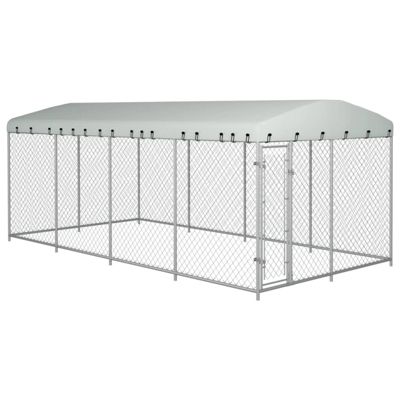 Vidaxl Chenil extérieur avec toit - 7,6x3,8x2,3 m Gris - vue 3