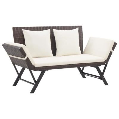 vidaXL Banc de jardin avec coussins 176 cm Marron Résine tressée