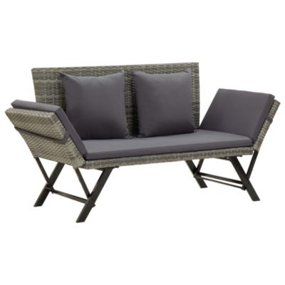 Banc de jardin avec coussins 176 cm Gris Résine tressée vidaXL