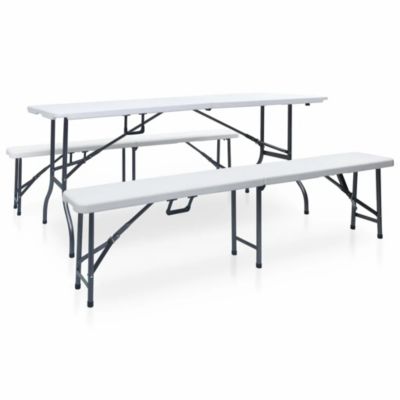 Table pliable de jardin avec 2 bancs (180x72x72 cm - Blanc)