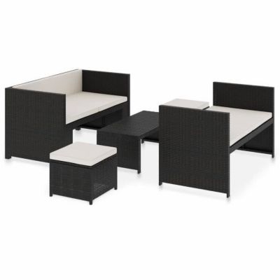 Salon de jardin 5 pièces avec coussins - Noir - 130 x 70 x70 cm