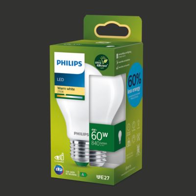 Ampoule LED E27 blanc chaud Philips Ultra efficient A60 840lm 4W=60W