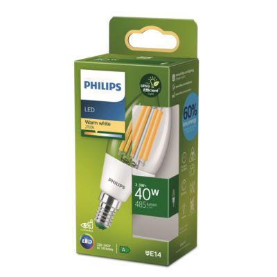 Ampoule LED E14 blanc chaud Philips Ultra Standard 485lm 2,3W=40W