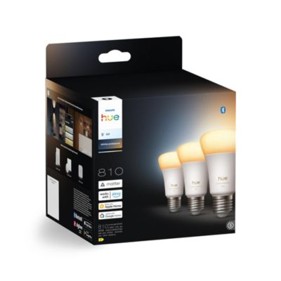 3 ampoules LED E27 dépoli connectées variable 810 lm dimmable Philips Hue