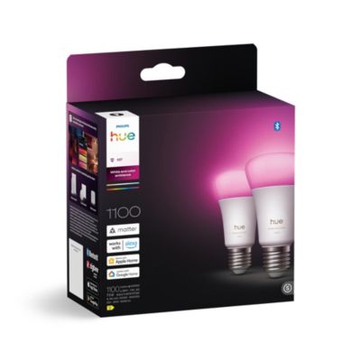 Pack de 2 ampoules LED connectées A60 PHILIPS HUE Lumière et colorée Culot E27 1000 1100 lumens