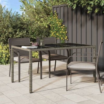 Vidaxl Table de jardin 150x90x75cm Verre trempé et résine tressée Gris 316708 - vue 4
