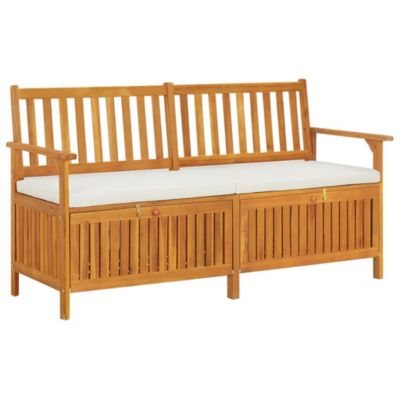 Vidaxl Banc de rangement 148 cm Acacia massif avec coussin Blanc - vue 2