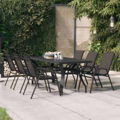 vidaXL Table de jardin Noir 180x80x70 cm Acier et verre 318769