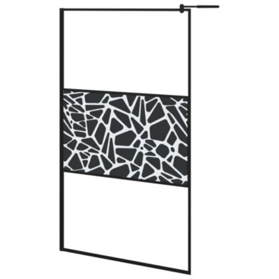 Paroi de douche 115x195 cm Verre ESG avec design de pierre Noir vidaXL