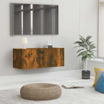 Vidaxl Meuble TV Chêne fumé 80x30x30 cm Bois d'ingénierie815504 Marron - vue 2