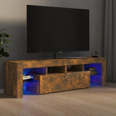 vidaXL Meuble TV avec lumières LED Chêne fumé 140x36,5x40 cm, support tv, armoire média, armoire hifi, unité tv, unité 822641