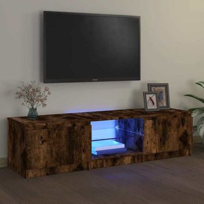 vidaXL Meuble TV avec lumières LED Chêne fumé 140x40x35,5 cm, support TV, armoire média, armoire hifi, unité TV, unité 822681