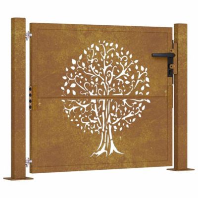 Portail de jardin 100x100 cm en acier Corten avec motif arbre vidaXL