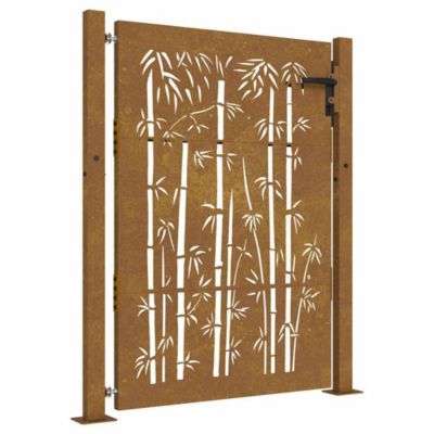 Portail de jardin 100x125 cm en acier Corten et design bambou vidaXL