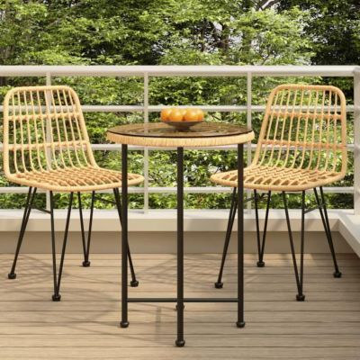 Vidaxl Table de salle à manger Ø55 cm Verre trempé et acier 319434 Marron - vue 3