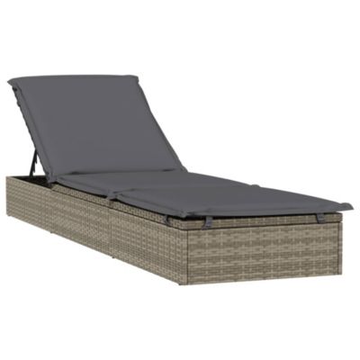 Vidaxl Chaise longue 1 pc avec coussin gris 201x55x62cm résine tressée 319631 - vue 2
